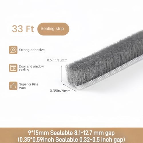 Window Weather Stripping Door Seal, 33 Ft Self-Adhesive Winter Insulation Strip for Exterior Front Door Frame Window Soundproofing Noise Cancelling Window Inserts, 0.35"Wide x 0.59"Thick,Gray - size: 0.35" Wide x 0.59" Thick