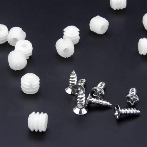 200 Pack Plastic Hinge Dowel Inserts with Screws, White Dowels Door Hinge for Cabinet Door Drawer Bedside Table Repair Installation Replacement Bathroom Kitchen