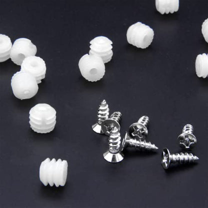 200 Pack Plastic Hinge Dowel Inserts with Screws, White Dowels Door Hinge for Cabinet Door Drawer Bedside Table Repair Installation Replacement Bathroom Kitchen