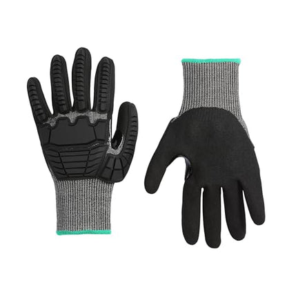 Amazon Basics Impact Protection Work Gloves, Cut Level A2, ANSI Level 4 Abrasion, Touchscreen Compatible, Sandy Nitrile Palm, Large, Black with Green Edge - size: Large