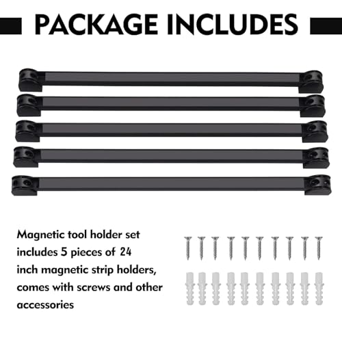 24" Magnetic Tool Holder, 5 Packs Magnetic Storage Strips Magnet Bar PVC Coated for Garage Tool Organizer Mounted Hanging Strip,Heavy Duty of Holder Easy to Install - style: 24IN-5 PACK