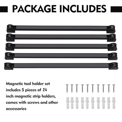 24" Magnetic Tool Holder, 5 Packs Magnetic Storage Strips Magnet Bar PVC Coated for Garage Tool Organizer Mounted Hanging Strip,Heavy Duty of Holder Easy to Install - style: 24IN-5 PACK