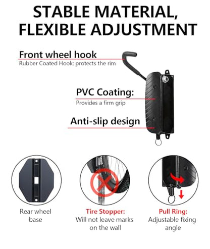 4 Pack Swivel Bike Wall Mount, Bike Hangers for Garage, Space-Saving Vertical Bike Rack, Sturdy Bike Storage Rack Holds Up to 66lbs, Easy to Install.