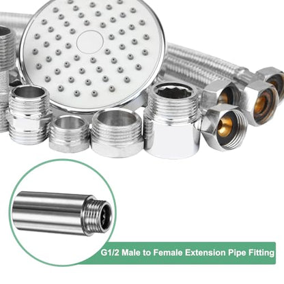 M METERXITY Shower Head Extension Arm, Stainless Steel G1/2 Male to Female Extension Pipe Fitting Adapter with PTFE Thread Seal Tape for Shower/Faucet, Pipe Plumbing Coupler 2.75"/70mm 2-Pack - size: 2.8"/70mm