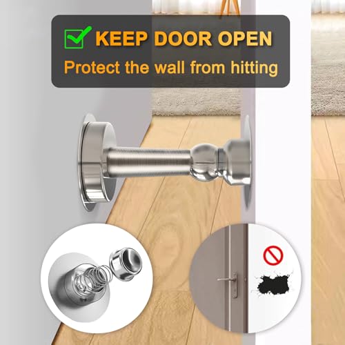 6 Pack Magnetic Door Stopper, COCIVIVRE Magnet Door Stop Stainless Steel for Wall and Floor Mounting, No Drilling Doorstop with Adhesive Tape Hold Your Door Open, Silver - style: No Drill-6 packs