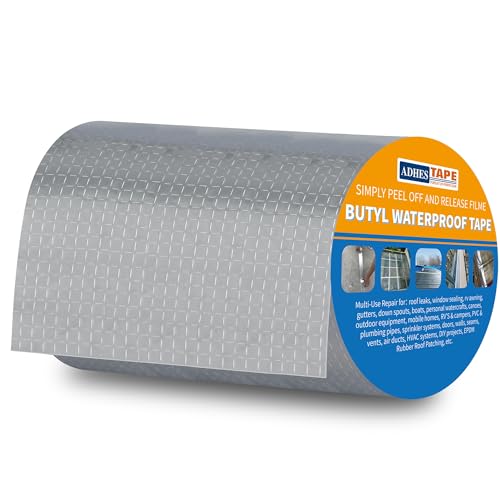 ADHES Butyl Tape Waterproof Tape, 8in x 16ft, Aluminum Foil Tape Butyl Sealant Tape for RV Repair, Window, Boat and Pipe Sealing, Glass & EDPM Rubber Roof Patching(Model:RA100-1,Glue Color:White) - color: Silver, size: 8 inches x 16 feet