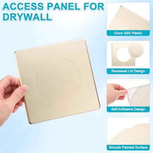 M METERXITY 1-Pack Access Panel for Drywall, 4x4 Inch Plastic Self Adhesive Wall Hole Cover Access Doors for Wiring Cable/Ceiling, Removable Plumbing Wall Panel [Gold Tone, Round] - color: Gold Tone