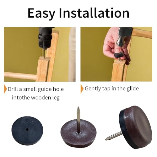 16pcs Nail on Furniture Glides 1.1 Inch (28mm) Diameter Double Thick Nylon Brown Chair Leg Floor Protectors Furniture Sliders Pads Table Foot Gliders for Hardwood Carpet and Tile Floors - size: 1.1 Inch (28mm)-Brown-16P