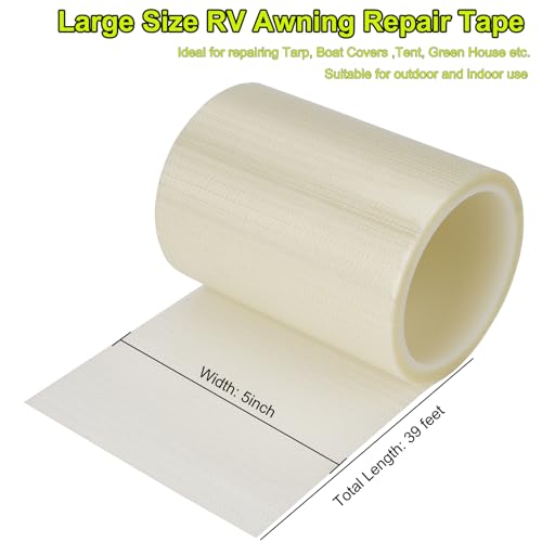 Eonion RV Awning Repair Tape for Tent, Canvas, Underbelly, Tarp, Sail Tape, Boat Covers Repair Tape, 5IN x 39FT Tear Repair Patch Kit, Waterproof and Extreme Weather Proof