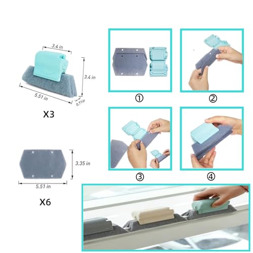 Window Screen and Track Cleaner Kit, with Mesh Screen Brush, 3 Groove Cleaning Brushes & 6 Reusable Pads for Sliding Door Tracks, Window Sills, Blinds, Vents - Detachable Pole