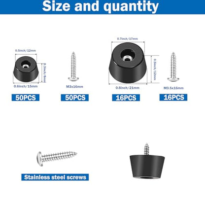 132Pcs Rubber Feet for Cutting Board with Stainless Washer Screws Assortment Kit,2 Sizes (0.6inch, 0.8inch),Non Slip Rubber Bumper Feet for Furniture, Cabinets, Electronics - size: 132pcs - 2 size