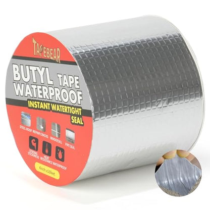 TAPEBEAR Butyl Tape Waterproof Sealing Tape 4inch x16feet, Upgraded Aluminum Foil Tape Heavy Duty for RV Repair, Awning, Window, Glass & EDPM Roof Leak Patching, Boat and Pipe Sealing, Silver - size: 4inch x16.4feet