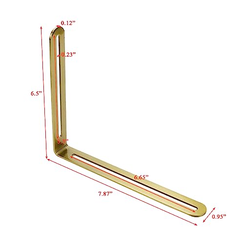 Xiaoyztan 2 Pcs Stainless Steel Shelf Bracket Reinforced L-Shape Slotted Corner Braces Adjustable for Furniture Repair Shelf Support Board Connection Angle Fixing (6.5x7.87in Gold)