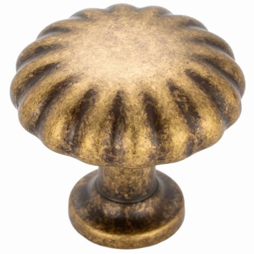 Antique Brass Cabinet Knobs Vintage Brass Drawer Knobs, 10 Pack 1-1/4 Inch, 2510 Single Hole Cabinet Pulls for Kitchen Cabinets Drawers Bedroom Dresser Cupboard Bathroom Vanity - color: Antique Brass, size: Single Hole