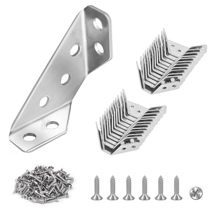 PlusRoc 12-Pack Stainless Steel Corner Brackets - Heavy Duty Corner Braces for Wood Furniture, Drawers, Cabinets, Tables and Chairs
