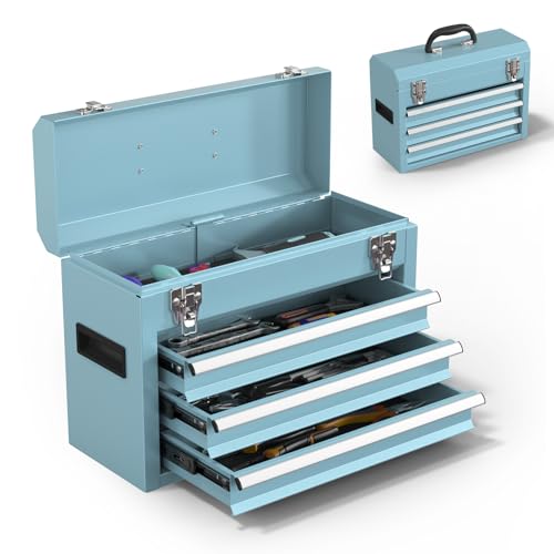 Heavy-Duty Metal Tool Chest with Drawers, Powder-Coated for Garage & Home (Blue) - color: Blue