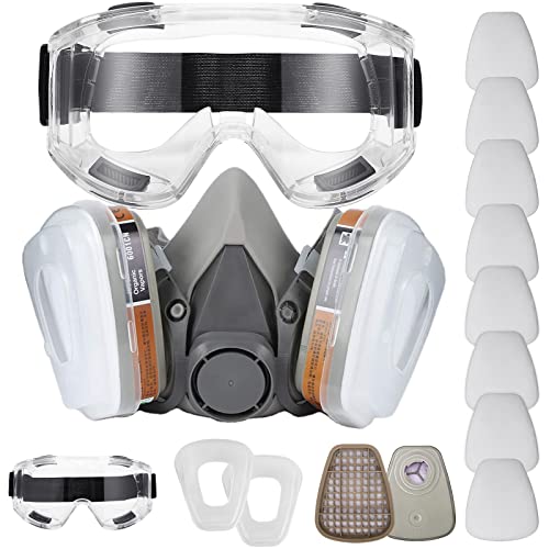 NC Reusable Face Cover Set with Glasses for Gas, Painting, Dust, Machine Polishing, Organic Vapors with Filter Cotton, Staining,Car Spraying,Sanding &Cutting, DIY and Other Work Protection