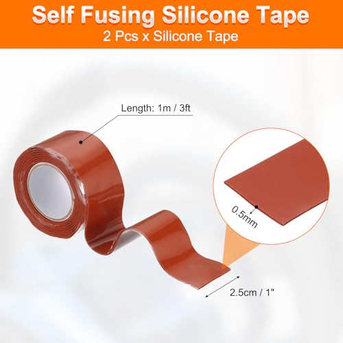 uxcell 2 Pcs Self Fusing Silicone Tape, 1" x 3ft Waterproof Water Leak Sealing Tape for Plumbing Pipe Hose Repair Handles, Red (0.5mm Thick) - color: Red