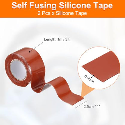 uxcell 2 Pcs Self Fusing Silicone Tape, 1" x 3ft Waterproof Water Leak Sealing Tape for Plumbing Pipe Hose Repair Handles, Red (0.5mm Thick) - color: Red