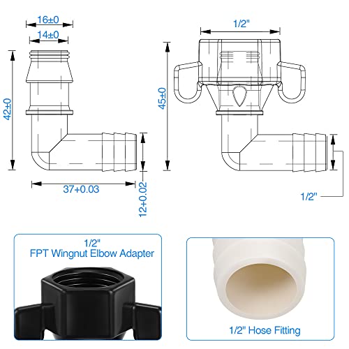 Dreyoo 1/2" x 14 NPT x 1/2" Barb Elbow and Straight Swivel Adapter RV Water Pump Fittings with Thread Seal Tape, 1/2 Inch Female Threaded Pex Fittings for Water Pump Strainer