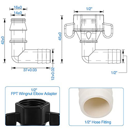 Dreyoo 1/2" x 14 NPT x 1/2" Barb Elbow and Straight Swivel Adapter RV Water Pump Fittings with Thread Seal Tape, 1/2 Inch Female Threaded Pex Fittings for Water Pump Strainer