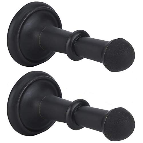 Set of 2 Cast Iron Door Stops - 3" Heavy Duty Door Stop - Rigid Stopper with Low Mounted Black Rubber Bumper Tips, Protect Wall & for Kitchen, Bedroom, Office, Easy Installation - color: Black Powder Coat