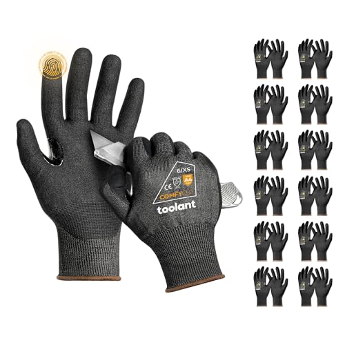 toolant ANSI A4 Cut Resistant Work Gloves without Steel & Fiberglass, Ultra Light Comfort & Proper Fit,for Mechanic,Gardening - color: Dark Gray(12 Pairs), size: Large