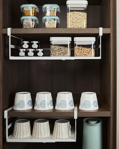 Expandable Under Shelf Storage Basket, 2 Pack Hanging Baskets Under Cabinet Shelf Organizer, Add-on Space Saver Kitchen, Pantry, Laundry Room, Heavy-Duty Slide-in White Higher - size: 10.04-16.81" W × 8.66" D × 7.16" H