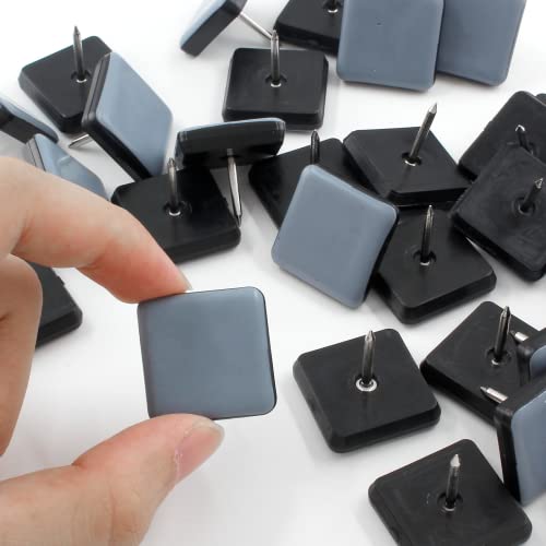 32pcs 1" (25mm) Nail on Furniture Sliders, Square Teflon Chair Feet Glides, Furniture Feet Glides Chair Leg Floor Protectors, Moving Sliders for Carpet, Cupboard (Grey, Black) - size: 1 inch (25mm)-32pcs