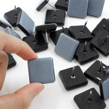 32pcs 1" (25mm) Nail on Furniture Sliders, Square Teflon Chair Feet Glides, Furniture Feet Glides Chair Leg Floor Protectors, Moving Sliders for Carpet, Cupboard (Grey, Black) - size: 1 inch (25mm)-32pcs