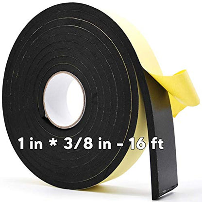 Weather Stripping Seal -1" W x 3/8" T- Foam Seal Tape High Density Foam Strip Self Adhesive Weatherstrip Insulation Foam Rubber Seal Strip - size: 1in x 3/8in - 16ft