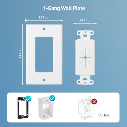 Cable Matters 2-Pack 1-Gang Wall Cable Pass Through, Cable Wall Plate with Flexible Rubber Grommet, Cord Hiding/Management Solution for Home and Office, White