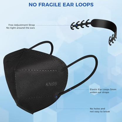 60/100 Pcs KN95 Face Mask for Adults,5 Layer Cup Dust Safety Masks - color: 60-a2 Black
