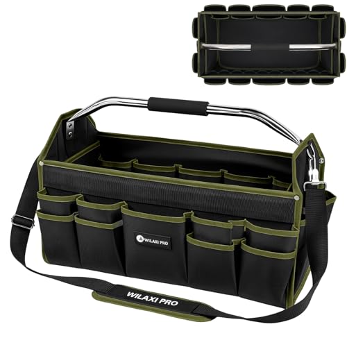 16in Foldable Open Top Tool Tote, Tool Bags For Men Heavy Duty, Tool Carrier tool bag hard With Handle, Wide Mouth Electrician Tool Tote, Many Pockets Can Hold Many - size: 16INCH