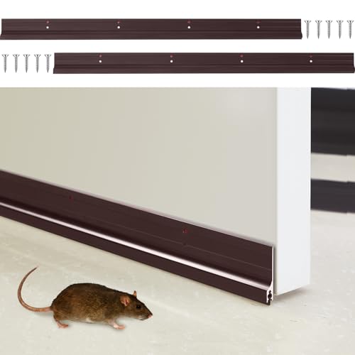 Gisafai 2 Pcs 36 Inches Metal Door Draft Stopper, Door Sweep, Mouse Stopper, Mice Seal Strip, Aluminum, Noise Blocker, Keep Rodents and Pests Out, Enhanced Weather Sealing, Easy to Install, Brown - color: Brown, size: 36 Inch