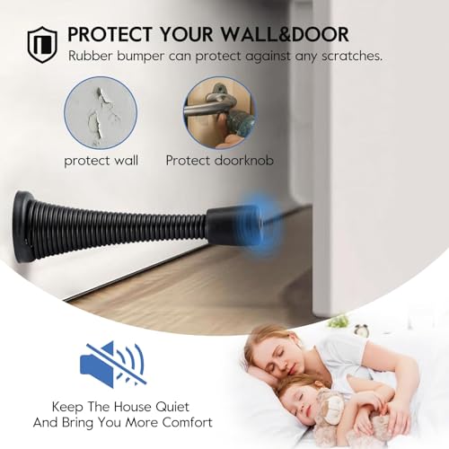 HOME MASTER HARDWARE 12 Pack Spring Door Stops, 3 Inch Wall Mounted Spring Doorstop, with Rubber Bumper, Black - color: ‎Black
