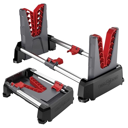Real Avid Speed Stand | Collapsible Design, Adjustable 10" - 16" Stand for Cleaning & Maintenance | Compact, Portable Range Stand | Lightweight Vise Perfect for Hunting Rifles & Shotguns,Red