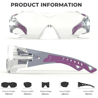 Safety Glasses Anti Fog UV400 Lightweight Rubber Temple Goggles,Eye Protection Glasses for Men & Women - color: Purple