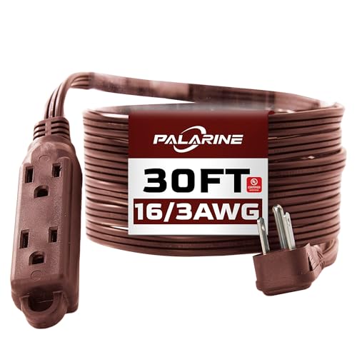 Flat Plug Extension Cord with 3 Outlets Extender, Indoor Extension Cord Power Strip, 16 Gauge 30FT Brown 3 Prong, 16/3 SPT-3 13A, UL Listed - color: Brown, size: 30 FT