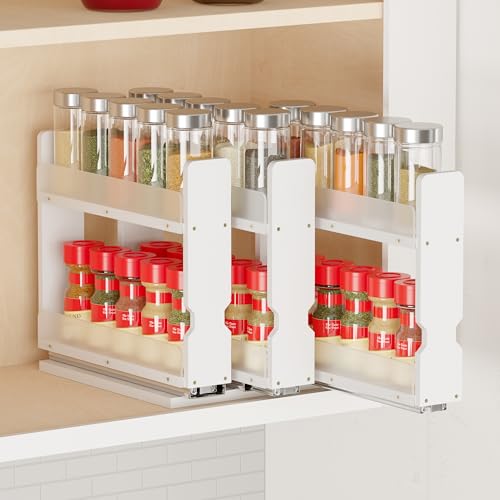 SpaceAid Bamboo Pull Out Spice Rack Organizer for Cabinet, Heavy Duty Slide Out Seasoning Kitchen Pantry Sliding Vertical Organization, 7.6" Wide, 3 Drawers(2" Wide), 2-Tier, White - color: White, size: 7.6" Wide, 3 Drawers(2" Wide), 2-tier