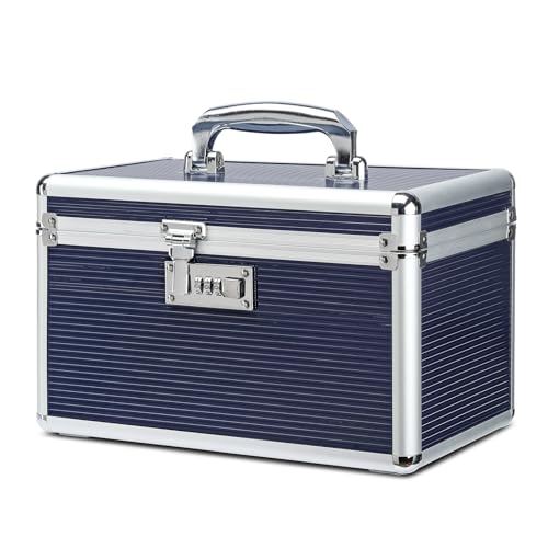 Lockable Medication Box with Portable Storage Case, 12.2 x 7.2 x 7.6 Inch, Childproof Medicine Organizer with Combination Lock, Locking Box for Money, Documents & Meds (Blue/Medium) - color: Blue, size: Medium