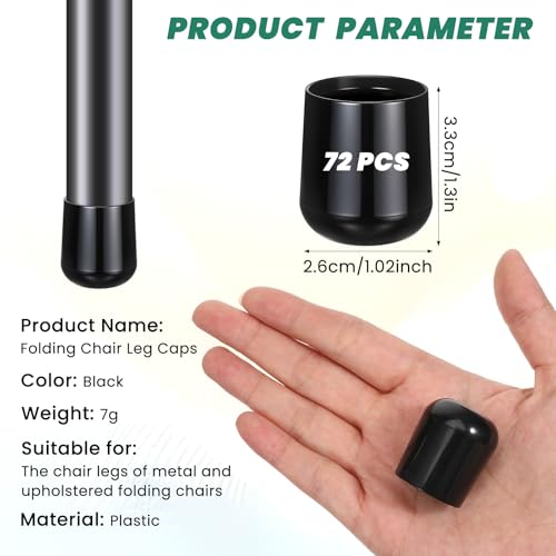 JJUNW 72 Pieces 7/8 Inch Folding Chair Leg Caps, Heavy Duty Plastic Round Chair Covers End Caps Hardwood Floor Protectors Furniture Legs Protectors for Metal and Padded Folding Chairs (Black)