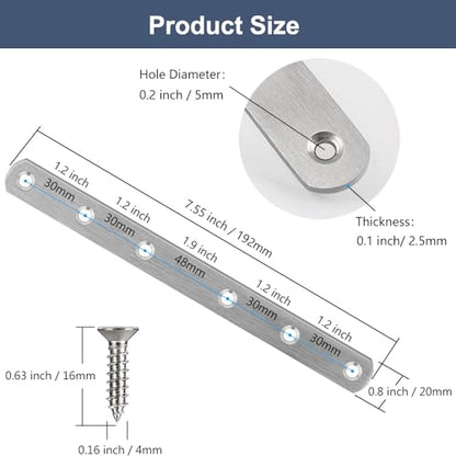 4 Pcs Straight Brackets 8 Inch Flat Brace Stainless Steel Straight Mending Plates for Wood, Heavy Duty Repair Fixing Joining Brackets with Screws - size: 4 PCS-8 inch