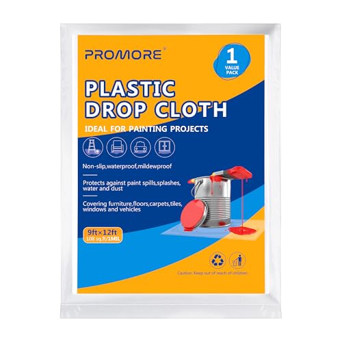 Plastic Drop Cloth - 1Mil Thick, 9x12 Ft, Thickened Painter's Sheet for Painting, Furniture, Walls, and Floor Protection - size: 1mil-1Pack