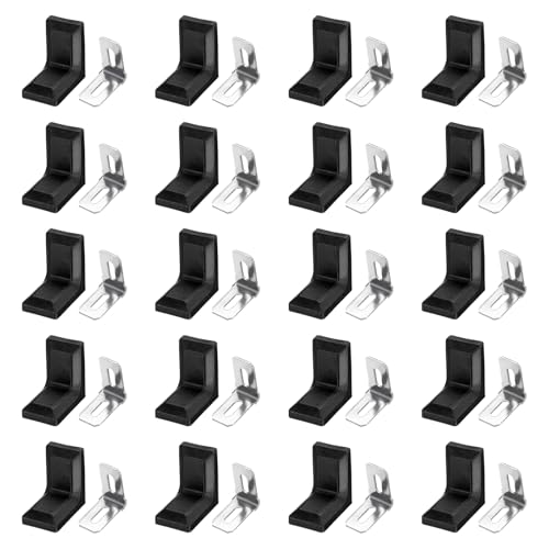 HARFINGTON 20pcs Metal Corner Braces 18x28x28mm L-Shape 90 Degree Right Angle Brackets Corner Braces with Plastic Brackets Screws for Furniture Support Chairs Wood Shelf Cabinets Box, Black - color: Black