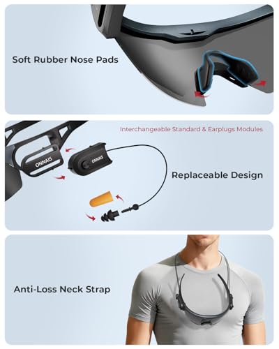 ONNAIS Shooting Glasses with Earplugs - ANSI Z87.1+ Safety Glasses with Detachable NRR 32dB Earplugs, Gifts for Men and Women - color: Gunmetal Gray