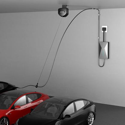 EV Charger Cable Retractor Ceiling Mount, 11.5ft Self-Locking Retractable Cord Reel for EV Charging Cables, Automatic Cable Organizer Compatible with Most Electric Vehicles