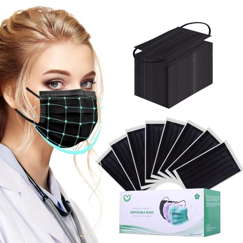 Disposable Face Mask 4-Ply for Adult, Soft Face Masks, Breathable Safety Mask… - color: Black1