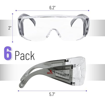 UNCO- Safety Goggles Over Glasses, Protective Goggles, Anti Fog, Work, Safety Glasses Over - color: Black, size: 6 Pack