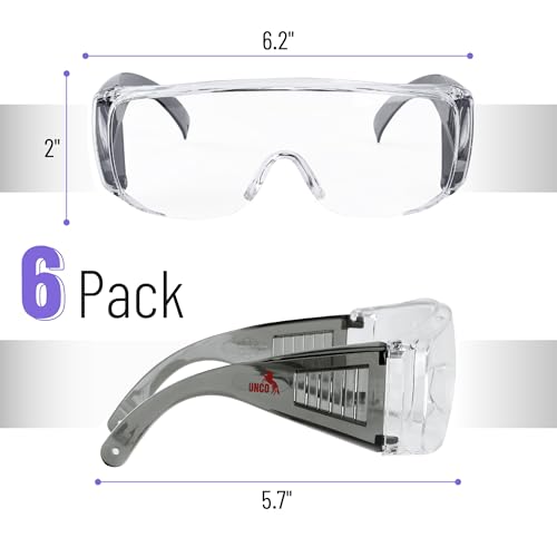 UNCO- Safety Goggles Over Glasses, Protective Goggles, Anti Fog, Work, Safety Glasses Over - color: Black, size: 6 Pack